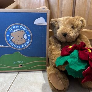 Vermont Teddy Bear Brown Stuffed Animal with Christmas Poinsettia